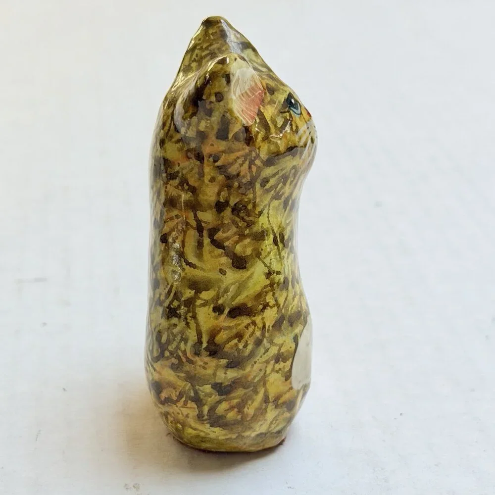 Vintage Paper Mache Cat Folk Art Handmade Painted Bow‎ Kitty Figurine Decor Gift